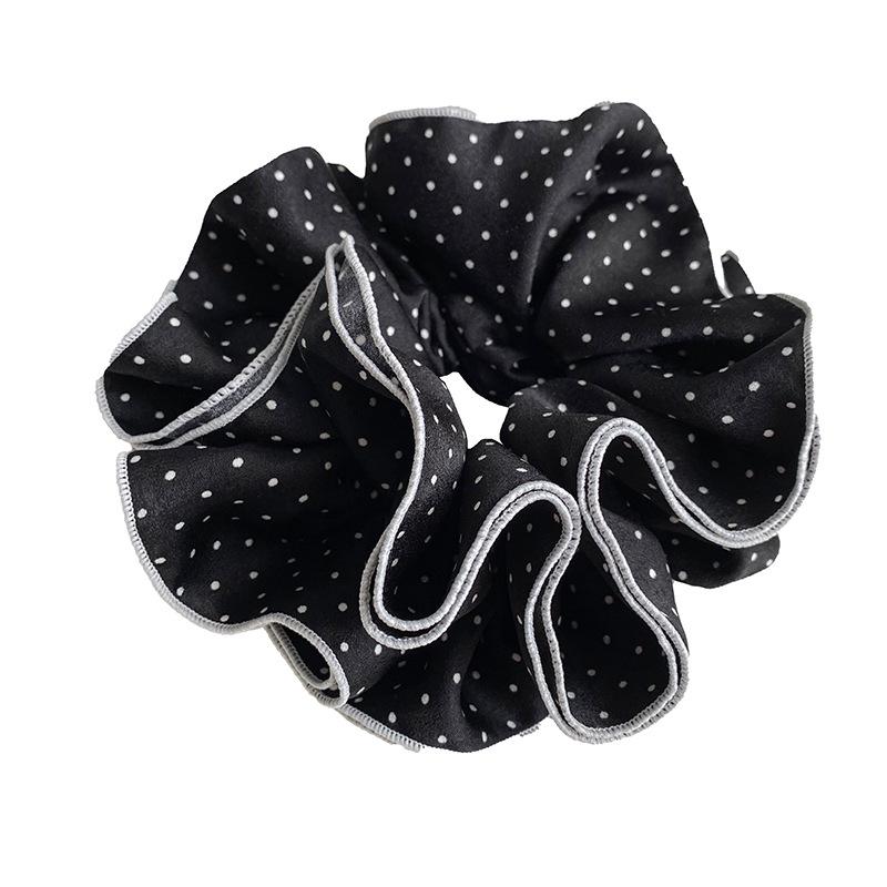 Classic Black & White Polka Dot Ruched Scrunchie - Retro French Head Tie