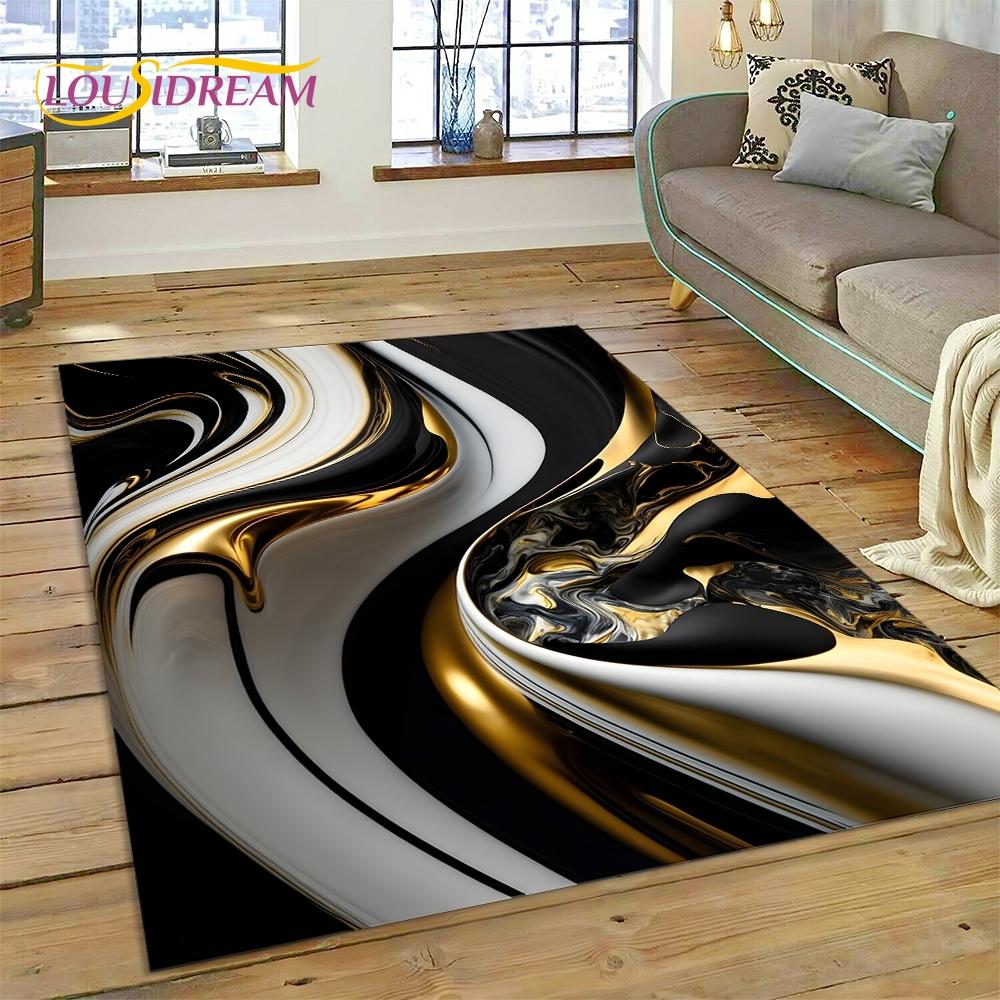 3D Luxurious Marble Colorful Gold Color Carpet Rug for Home Living Room Bedroom Sofa Doormat Decor,Area Rug Non-slip Floor Mat