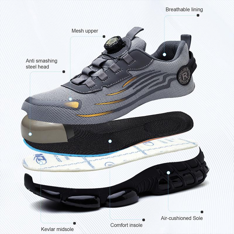 Rotating Button Steel Toe Anti-puncture Non Slip Work Shoes Man Lightweight Breathable Safety Shoes Men's Work Shoes Boots