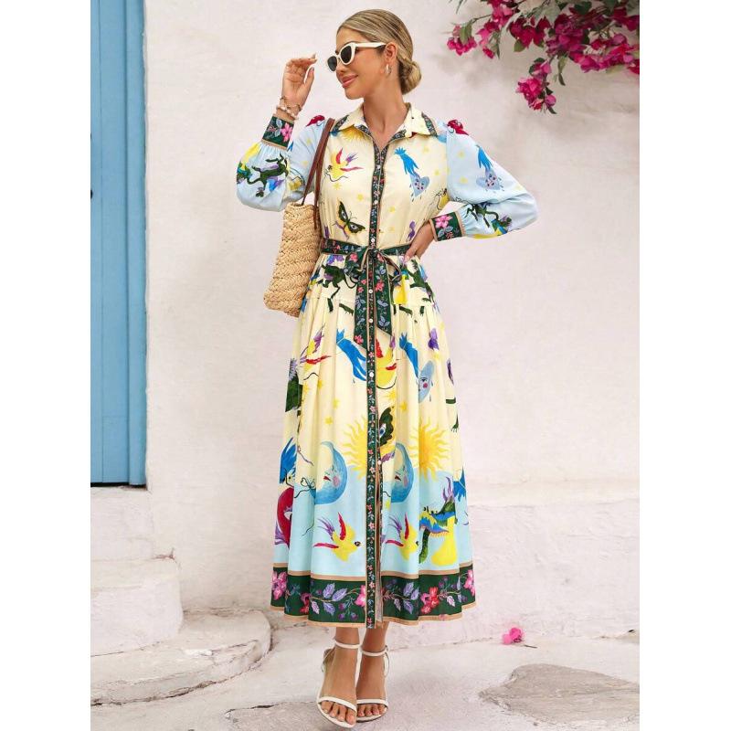 Europe, America 2026 summer new design strap single-breasted long elegant shirt dress XS
