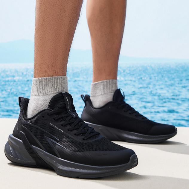 New Anta A Shock Cushioned Slip Resistant Low Top Casual Running Shoes Men's Basic Black 112435548-5