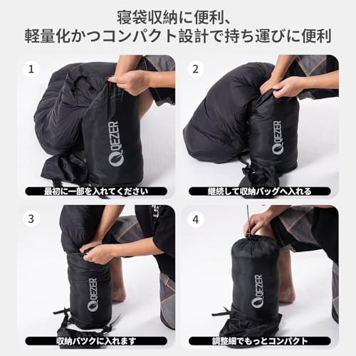 QEZER Winter Down Sleeping Bag, Envelope-Style, Lightweight, Premium Down Fill, 800g-1500g Fill, 400T Water-Repellent, Compact, Fully Openable, Leg Op