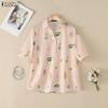ZANZEA Women Casual Turn Down Collar Loose Half Sleeve Floral Print Blouse