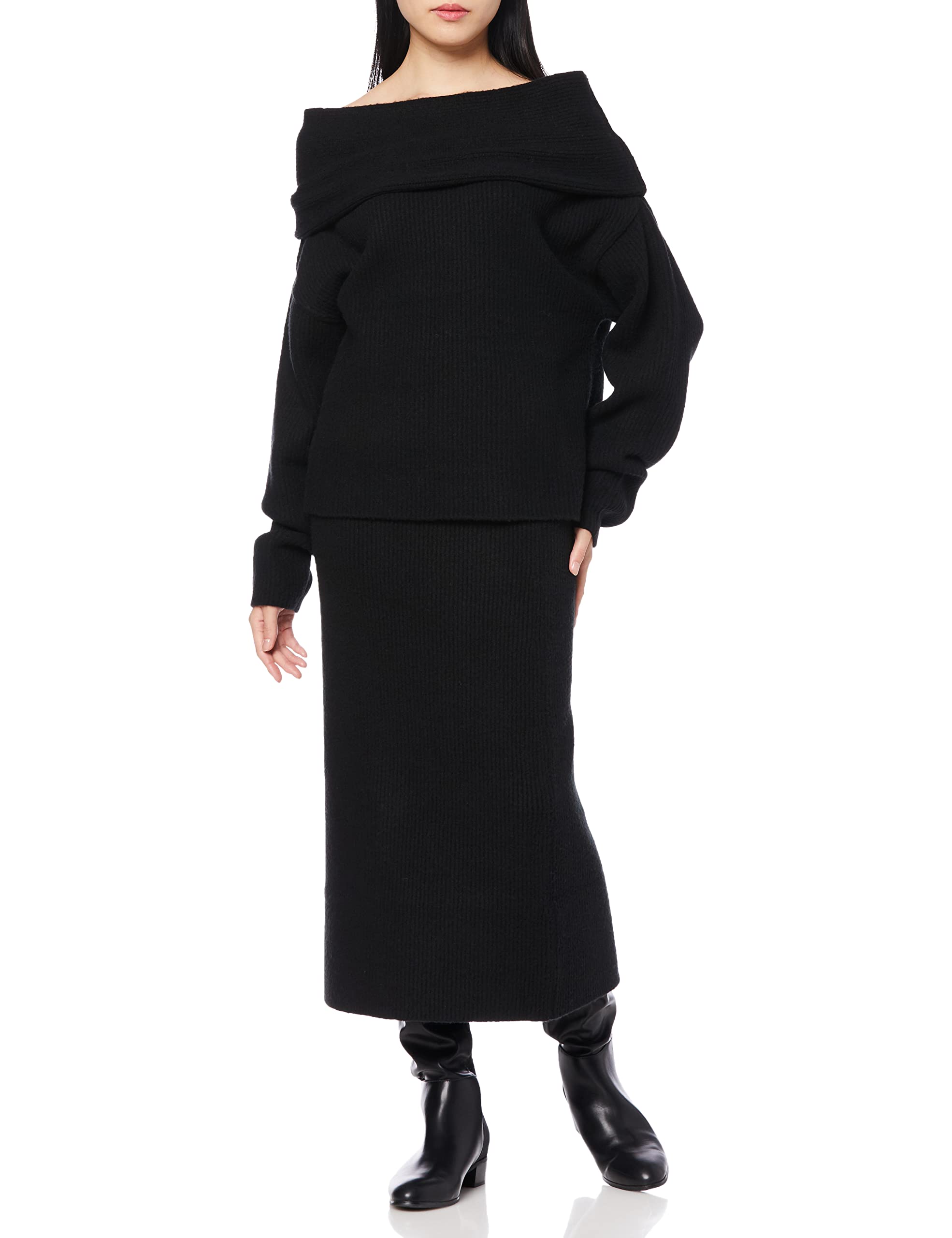 

Mira Owen Ribbed Knit SETUP 09WNO215020 Black 1 Off-Turtleneck 2-Way Women s чёрный