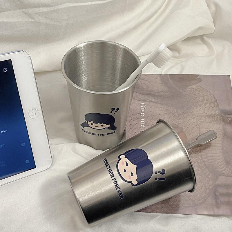 Question Mark Boys and Girls Thickened Anti-fall Stainless Steel Couple Toothbrush Cup Simple Mouthwash Cup Creative Wash Cup