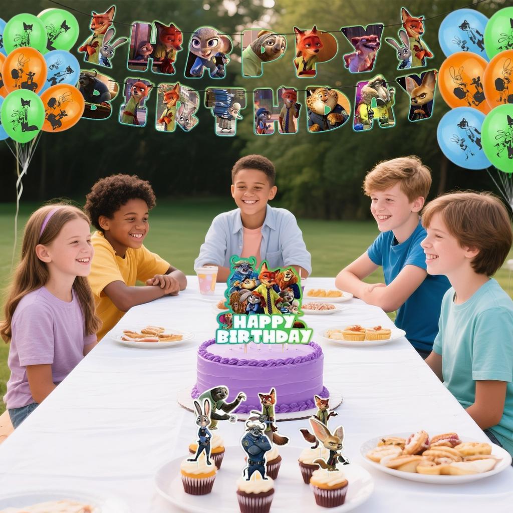 Birthday Theme Party Decoration Banner Pull Flag Cake Flag Balloon- Set