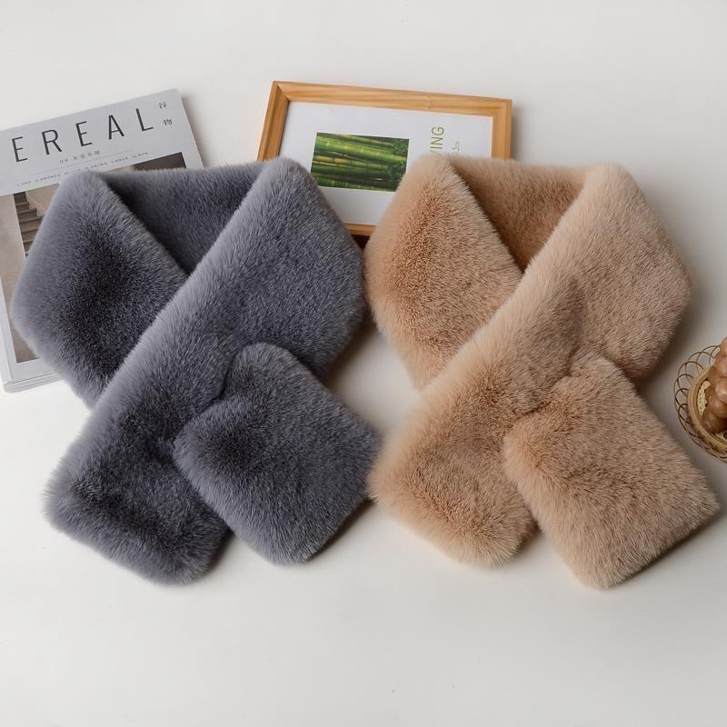 Women Fashion Winter Faux Fur Scarf Pure Color Outerwear Scarf Warm