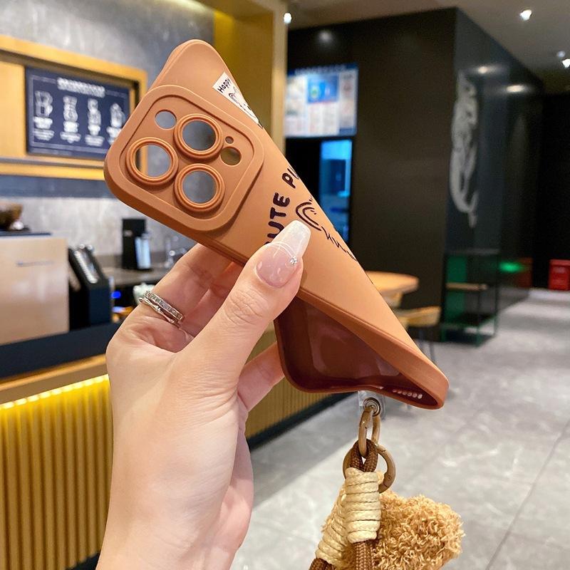 Brown West Highland Applicable iPhone16 Mobile Phone Case Cute Puppy 15Pro Maillard Autumn and Winter Plush Hand Rope