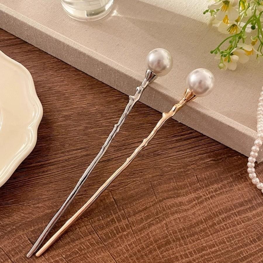 New Pearl Hair Sticks Korean Women Elegant Fashion Metal Hairpins Hair Forks Bun Headwear Ponytail Styling Hair Accessories