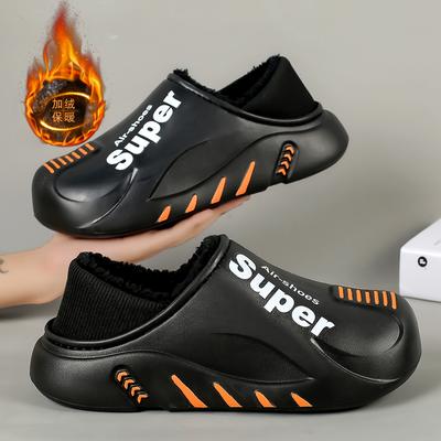 2024 Winter Plush Slippers For Men Outdoor Antiskid Warm Cotton Slippers Indoor Fur Fluffy Flat Home Shoes Casual Furry Shoes