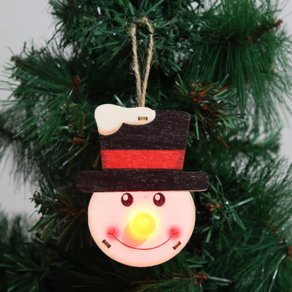 3PCS Christmas Wooden Pendant with LED Light Santa Elk Snowman Pattern Luminous Pendant Christmas Tree Decoration