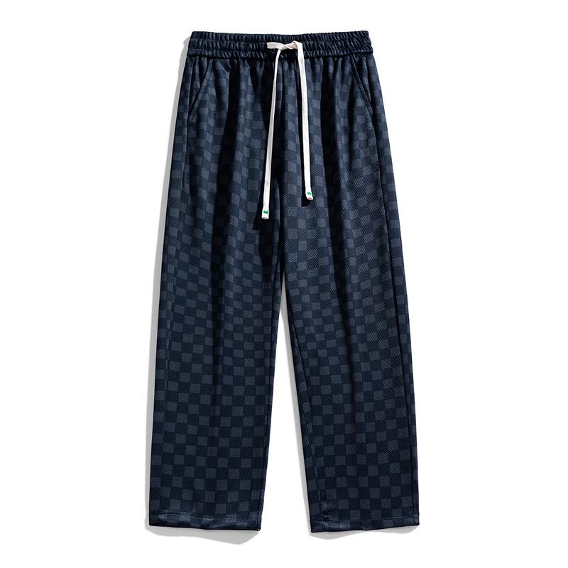 

Весенне-осенние/летние свободные брюки прямого кроя в клетку, повседневные мужские брюки XXL темно-синий
