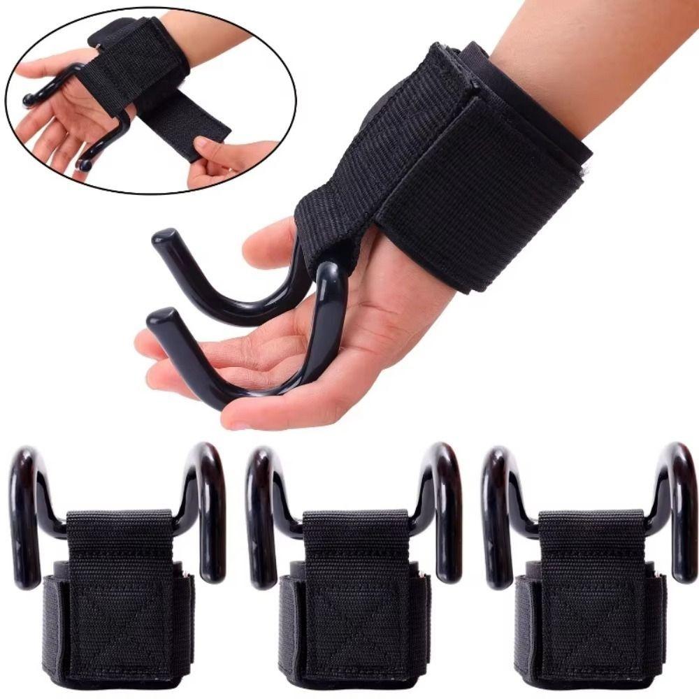 1 Pair Pull-up Weight Lifting Grip Hook Non-Slip Steel Hook Grips Strap  Strength Training