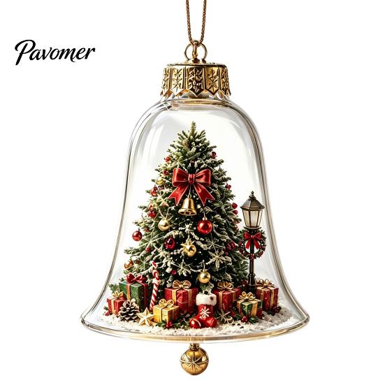 Christmas Gift for Family Friends 3D Bell Ornament, Winter Scene Clear Decoration with Santa Snowman Reindeer Decorative Spheres Angel Tree