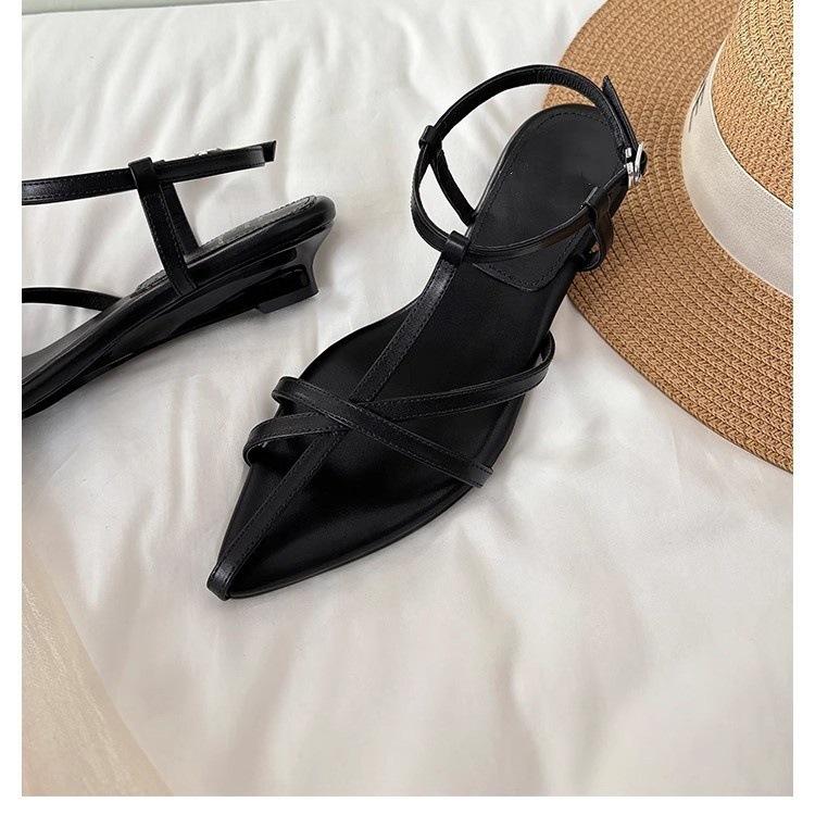 Vintage Nische Kreuzriemen Römische Sandalen Damen Zehenfrei Spitz Keilabsätze