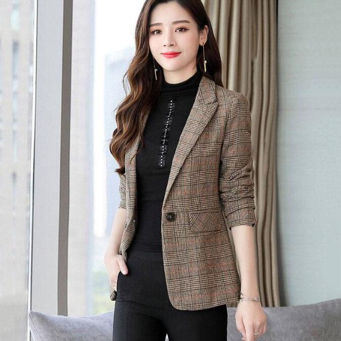 2019 Autumn Plaid Woolen Coat Female 