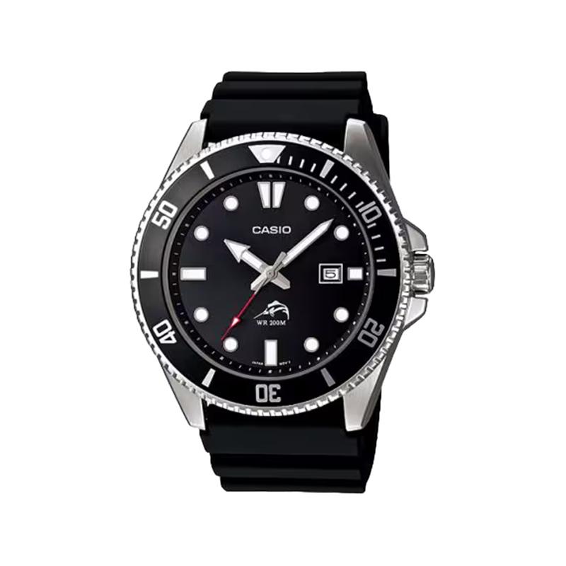 CASIO Customized watch modified series emerald bezel Quartz Steel Strap same style for men and women black dial MDV-106B-1A-YinSe-BanLian
