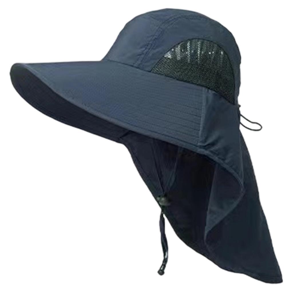 Men's Outdoor Sun Protection Hat Wide Brim Fishing Hat Travel Hat with Neck Flap and Adjustable Chin Strap Breathable Mesh Panels
