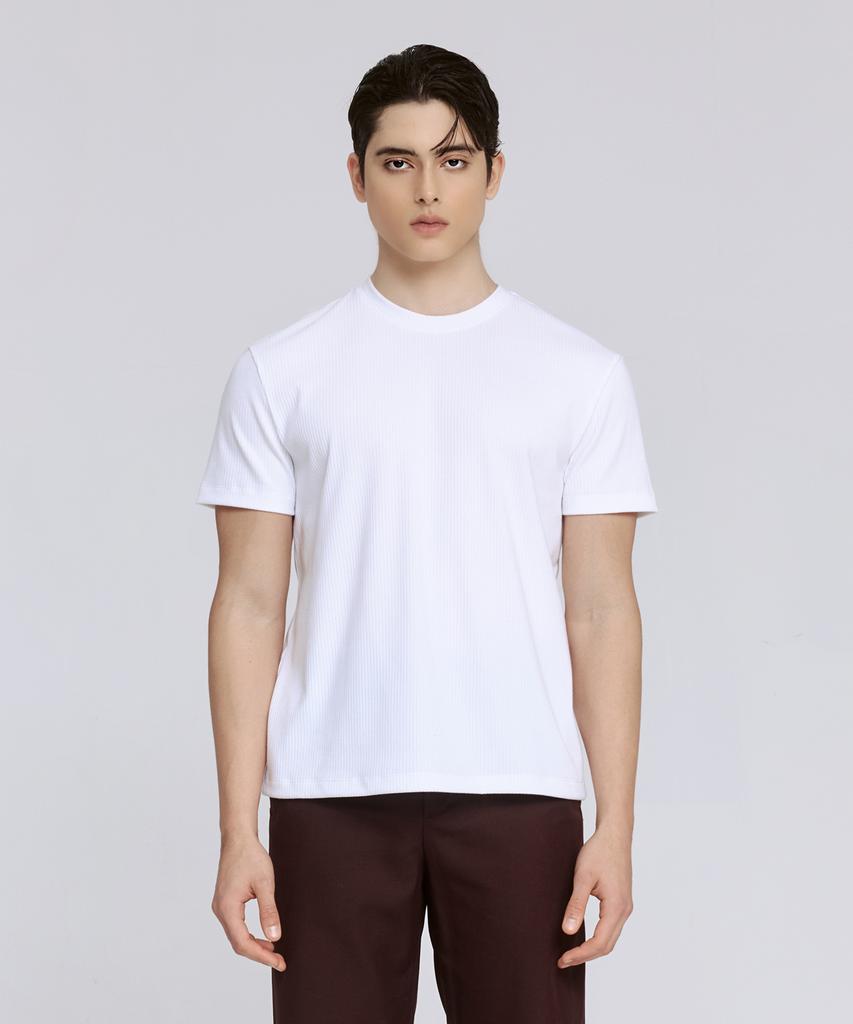 Dibeullu Standard Ribbed Crew Neck Short Sleeve White