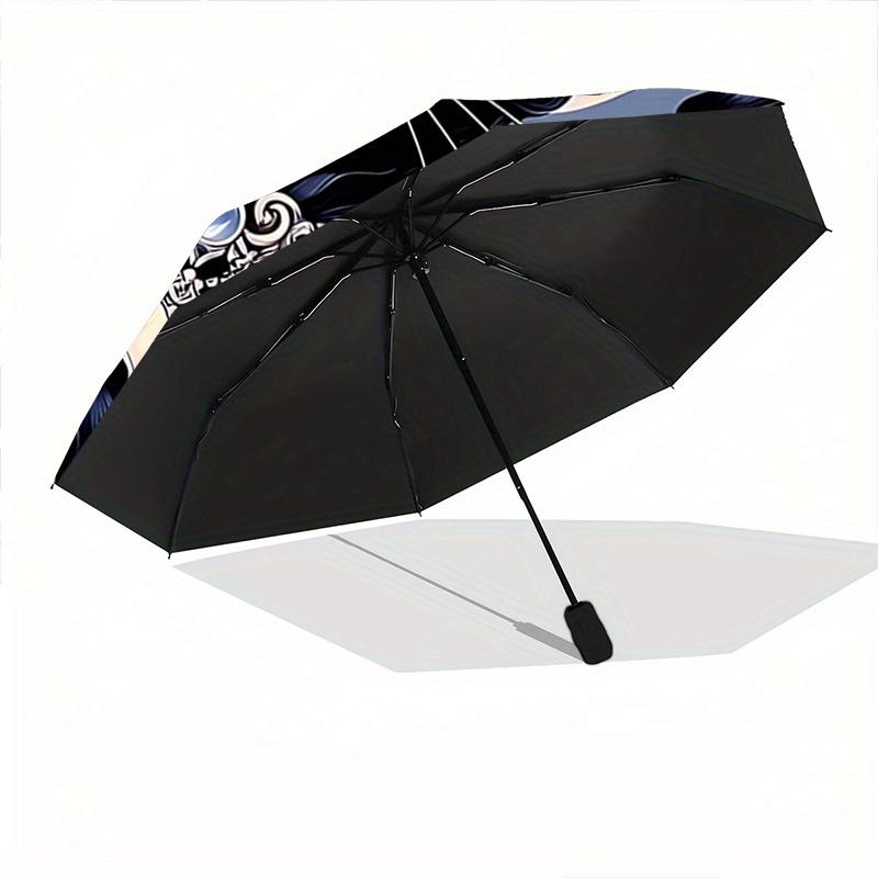 1pc Moonlight Black Cat Fully Automatic Folding Portable Umbrella, 8 Iron Frames, Three-Fold Design, Suitable for All Seasons, Suitable for