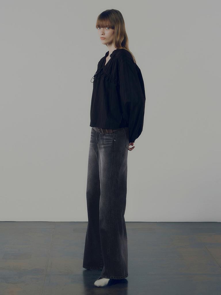 Leibeu Washing Wide Denim Pants In Black Vj4Xl151-10