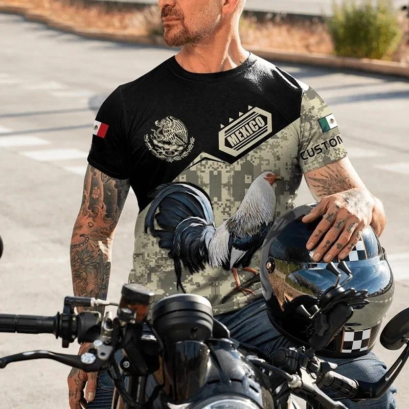 Men's Mexico Summer T-shirt Rooster Battle Champion 3D Printing Casual Short Sleeved Shirt Unisex Harajuku Round Neck Top