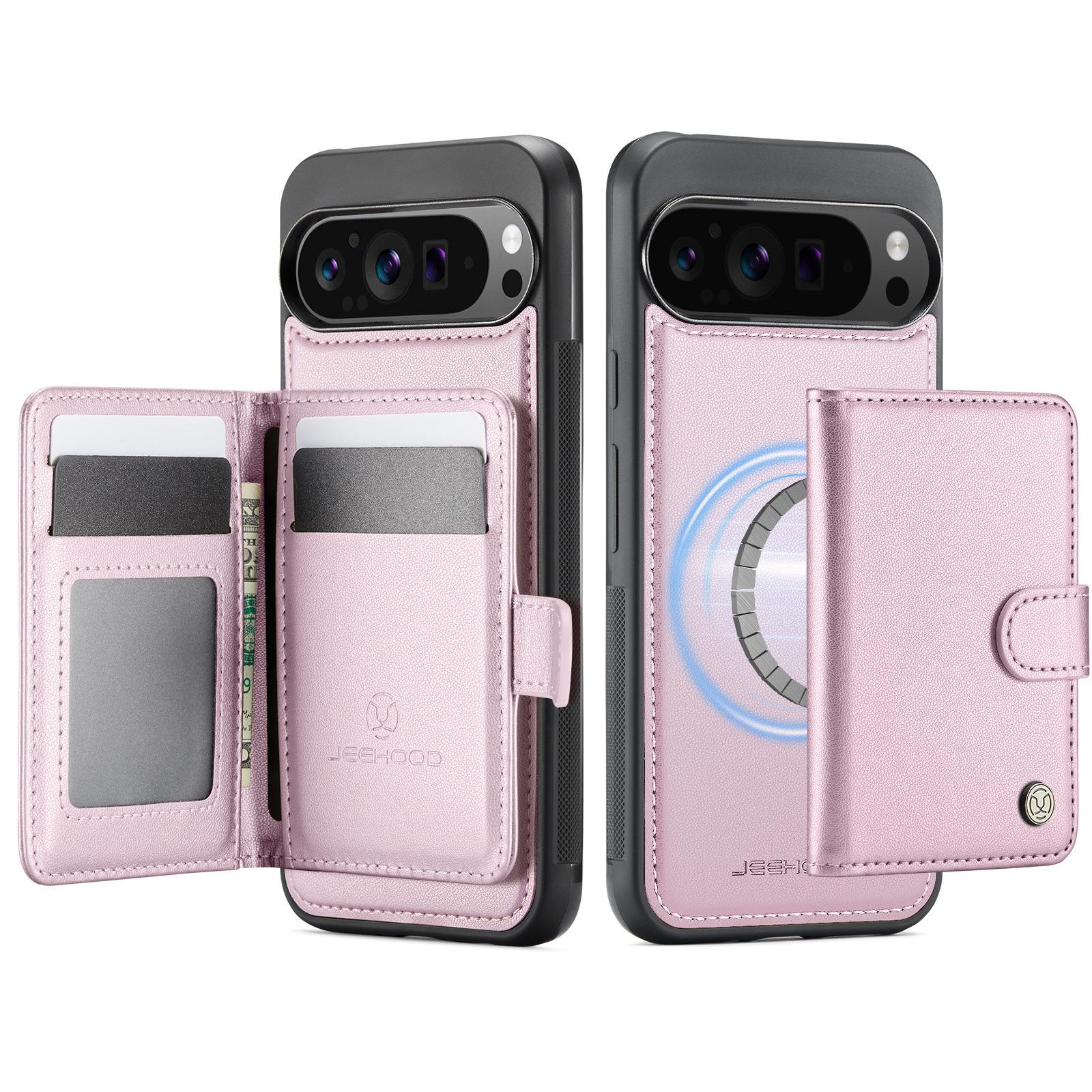 

Leather Phone Case for Google Pixel 10 Pro XL Pixel9 Pro 9A Detachable Card Slot Wallet Holder Magnetic Wireless Charging Shell Google Pixel 9a рожевий