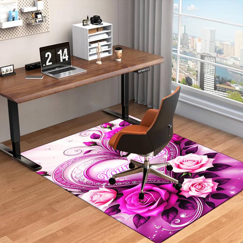 1PC Custom Name Love Roses Heart Theme Floor Mat Ideal for Living Room, Game Rooms, Office, Bedroom, Floor Mat Playful Design