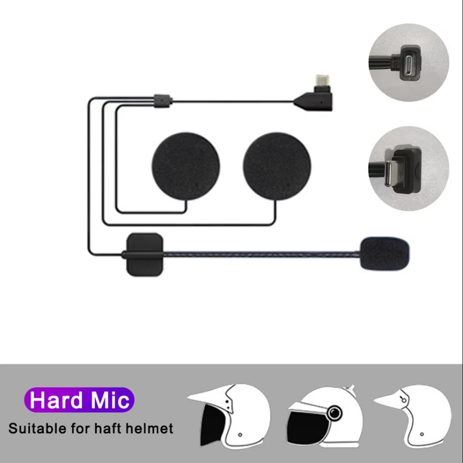 Typ-C-Stecker Weiches/Hartes Mikrofon mit Lautsprecher Motorradhelm Gegensprechanlage Headset Mikrofon Zubehör Für Vollhelm Halbschalenhelm 3/4 Helm Klapphelm Hard Microphone