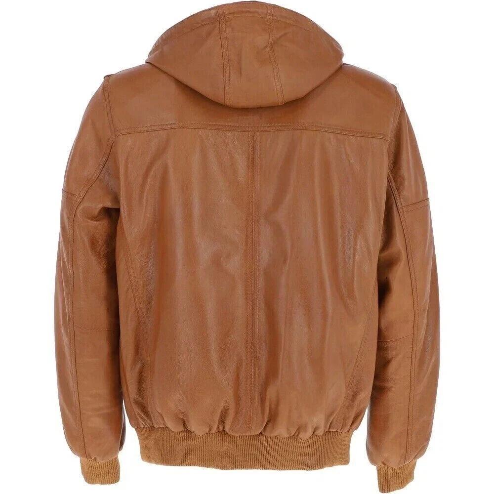 Handmade Leather Men Motorcycle Halloween Hooded Brown Festive Jacket Stylish Lambskin