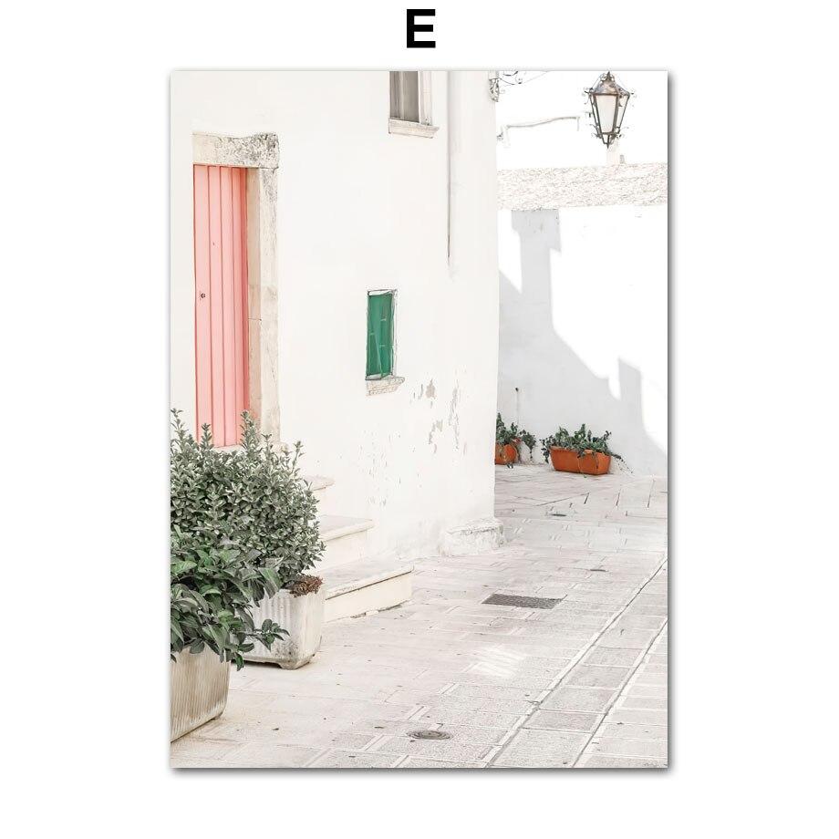 Santorini Beach nadmorskie miasto krajobraz plakatykwiaty rower obraz ścienny na płótnie i drukuje obraz do wystroju salonu