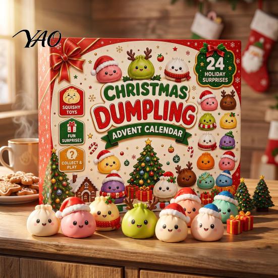Christmas Party Favors Stocking Stuffers Advent Calendar with 24Pcs Squeeze Dumplings, Soft Sensory Fidget Portable Stress Relief Toys for Travel