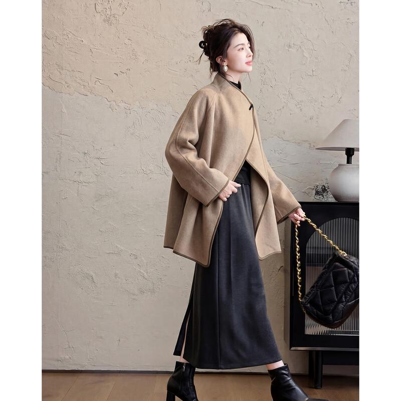 

Demana Winter Double-faced Merino Wool Contrast Piping Lapel Coat M