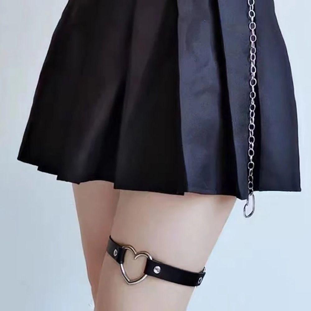 1Pcs Women Leg Loop Leg Garter Belt Black Heart Thigh Harness Stockings  Punk Gothic Accessories