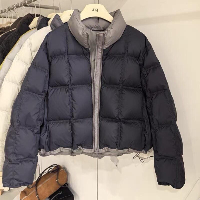 Pinghu down jacket women's short new thickened stand-up collar contrasting color small bread small versatile jacket
