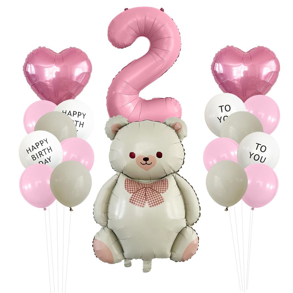 Sött matt björn regnbåge aluminiumfolie ballongset kärlek digital barnkalas dekoration regnbågsballong