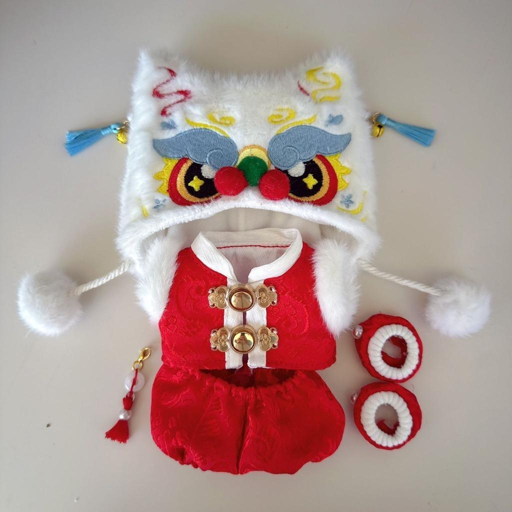 New Year Outfit For For 1517Cm Labubu Doll Clothes Chinese Spring Festival Lion Head Costume Tang Suit Vest Doll Accessories