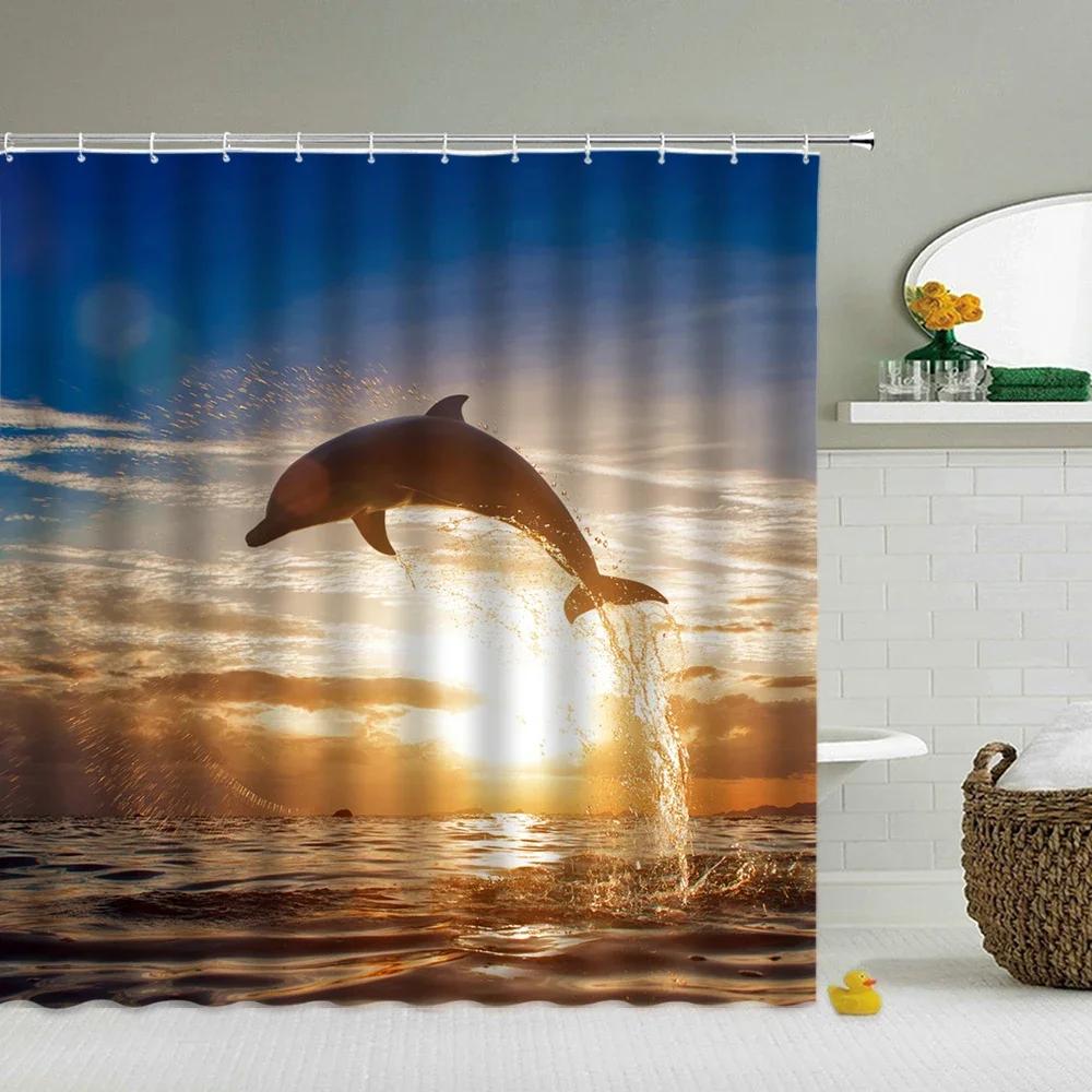 

3d Printing Sea View Beach Shell Sea Surf Shower Curtains Bathroom Curtain Waterproof Polyester Cloth With Hook Bath Home Decor 90X180cm