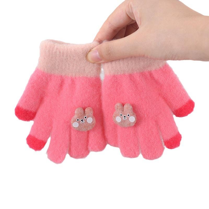 Children's Gloves Female Winter Boy Winter Warm Cartoon Cute Baby Full Finger Five Fingers Thickened Gloves