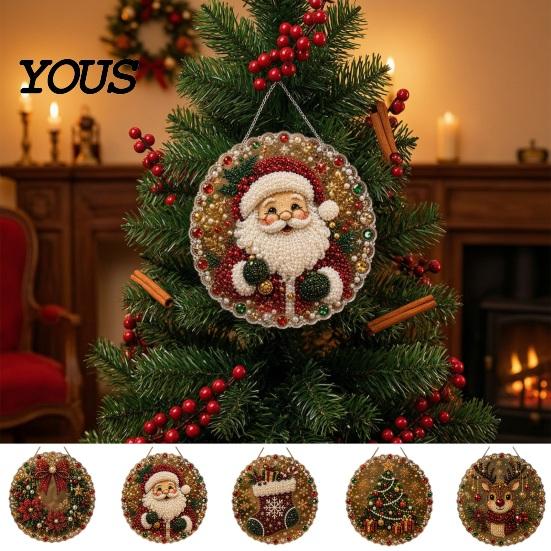 Diamond Painting Christmas Ornament Kit Faux Pearl Hanging Kit, DIY 3D Beads Handmade Festive Home Decor Art Craft, Acrylic Gem Board for Window,