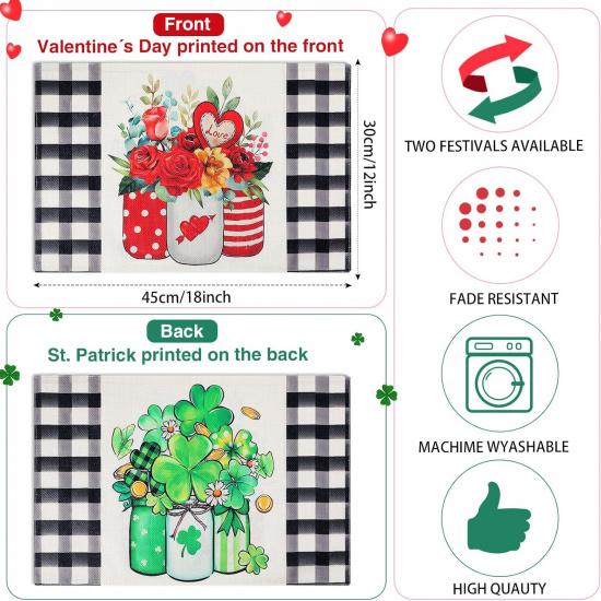 Valentine's Day Buffalo Plaid Placemats Set of 4 Double Sided St Patricks Day Valentines Placemats Decoration Set Farmhouse Table Holiday