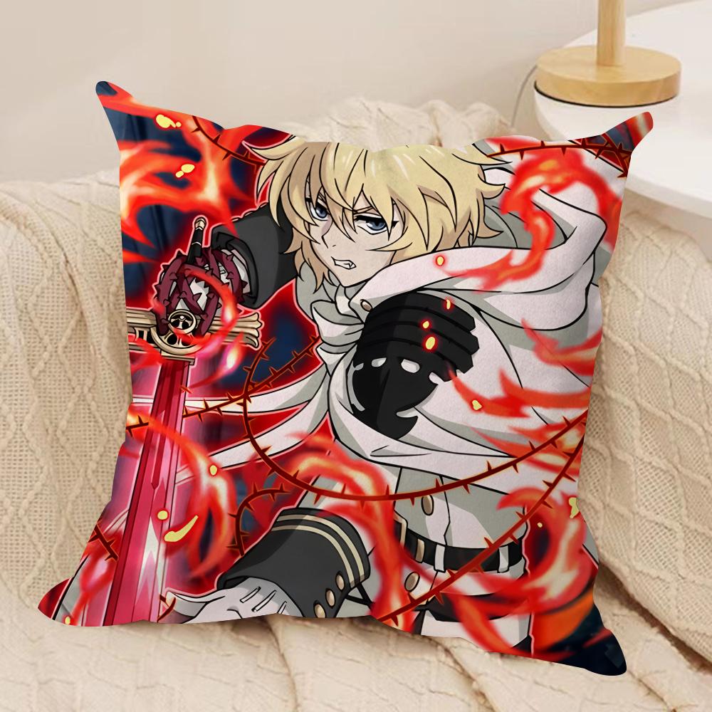 SSeraph Of The End Cushion Cover Silky Short Plush Invisible Zipper Dustproof Sofa Pillow Case For Home Decor