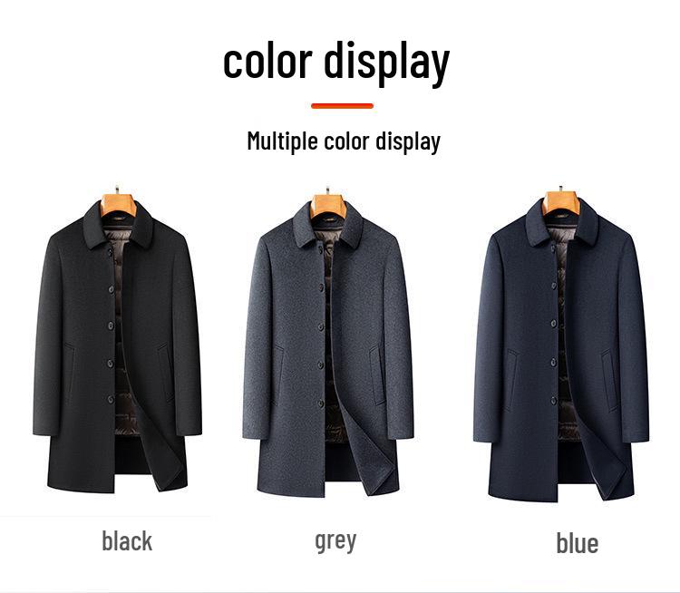 New Men's Lapel Wool Coat with Detachable Duck Down Liner - Business Casual, Autumn & Winter
