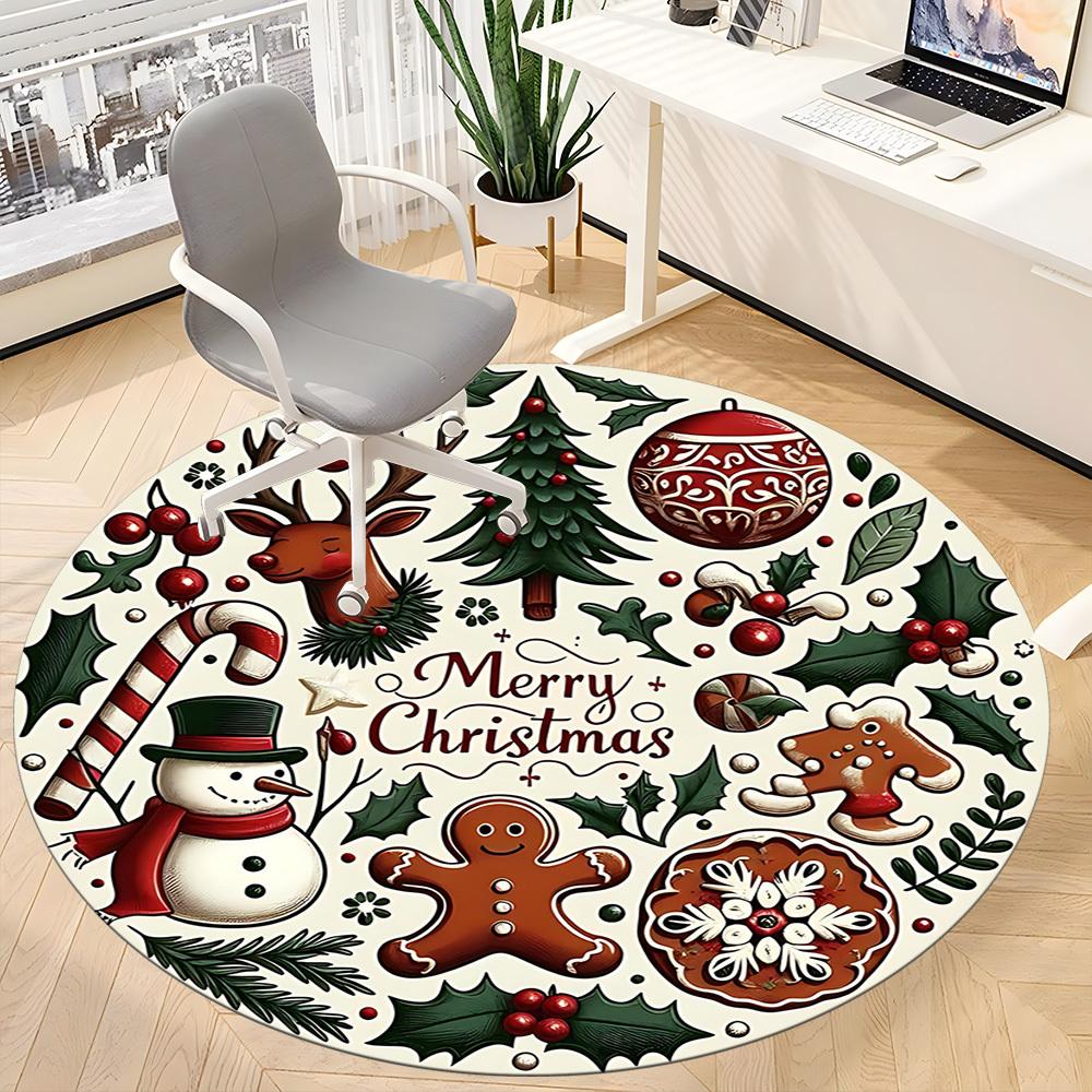 1pc Christmas Decorations Office Round Area Rug, Under Office Chairs Bedroom Living Room Home Decor, Room Deco