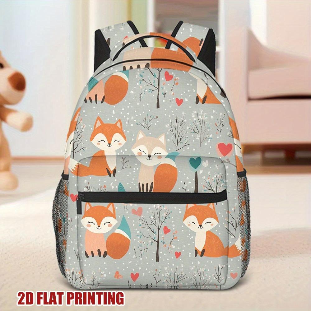 1pc Winter Foxes Backpack with Oversized Storage & Comfortable Straps - Lightweight, Durable Polyester, 2D Flat Print Design, Pe