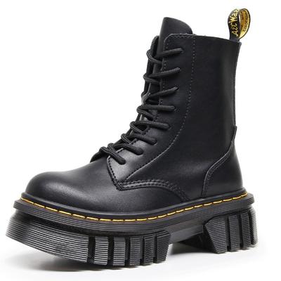 Thickened Bottom Hole Martin Boots Women's Tire Bottom Locomotive Leather Short Boots Muffin Bottom Lace-up Short Boots