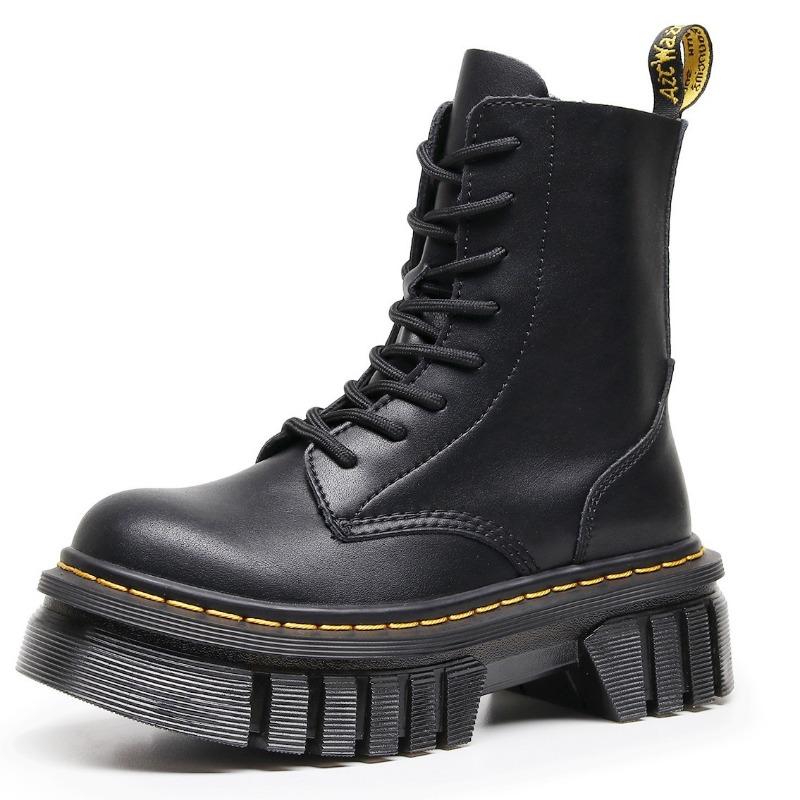 Thickened bottom hole Martin boots women's tire bottom locomotive leather short boots muffin bottom lace-up short boots