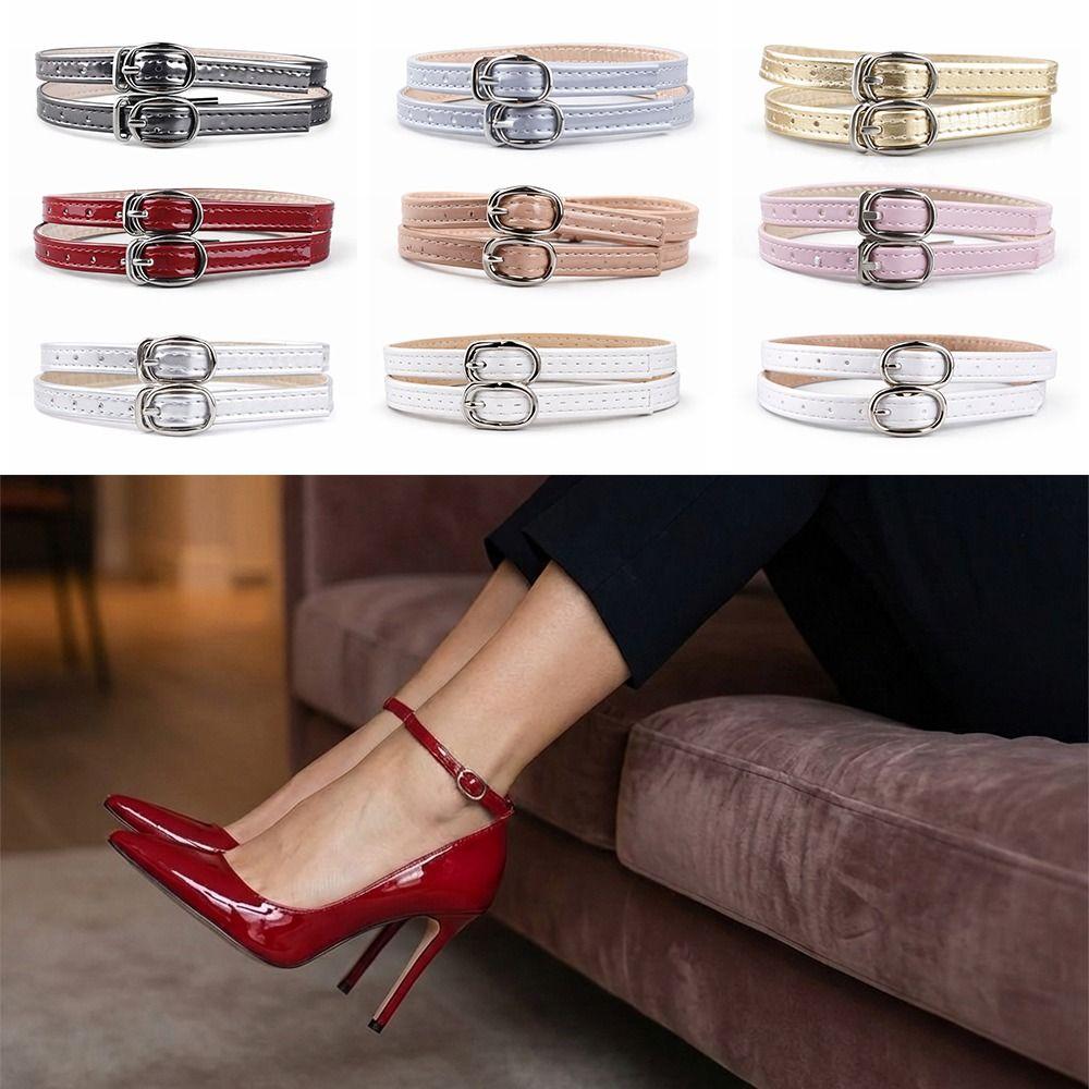 1 paio Cinghie Staccabili per Scarpe in Pelle PU Fibbia Metallica Cinghie Regolabili Lacci per Scarpe Tallone Anti-caduta Tacchi Alti Laccio per Scarpe