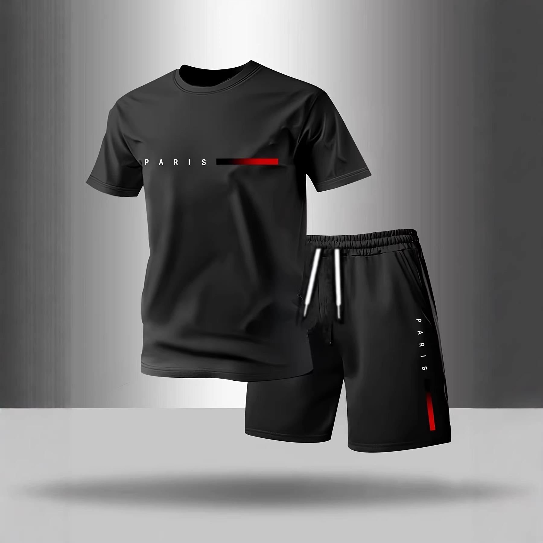 

Men s Comfort Sports Set Round Neck Short Sleeve Shorts Casual Home Two Piece XXL чорний