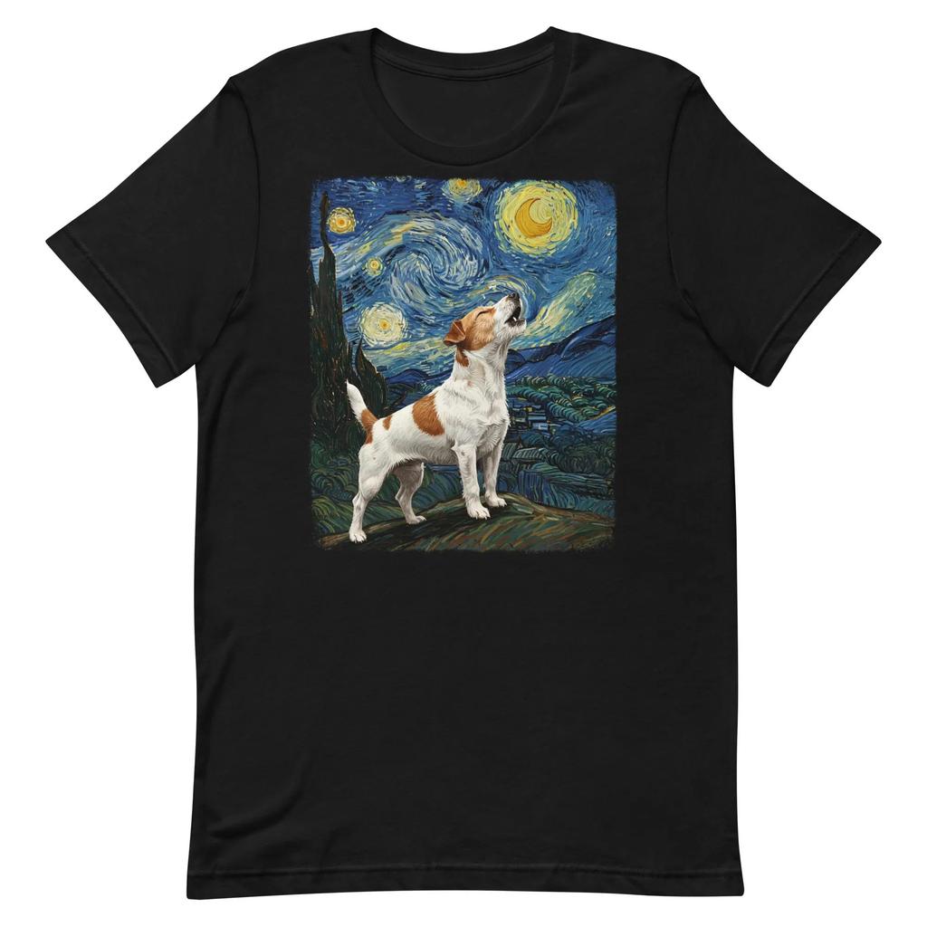 New Jack Russell Dog Howling At Moon Starry Night Van Gogh Funny T-Shirt Graphic T Shirts Retro Streetwear High-quality Men Tee